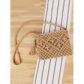 Handgewebte Boho-Umhängetasche für Damen – Vintage-Makramee-Schultertasche mit Quaste für Strandurlaube und lässige Outfits, Farbe Schwarz, Weiß, Rosa