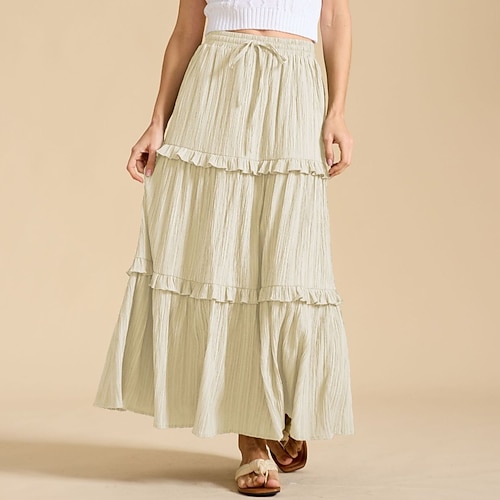 Retro Vintage Mittelalterlich Renaissance Maxi Rock Einfarbig Kostüm Damen Fantasie Urlaub LARP Renaissance-Messe Erwachsene Rock Frühling Sommer Image