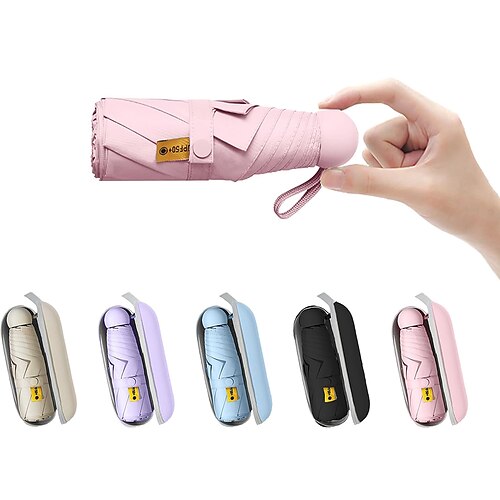 Mini-Reisesonnenschirm für die Handtasche mit Etui, klein, kompakt, UV-Sonnenschutz, leicht, winziger Taschenschirm für Damen, Kinder und Herren