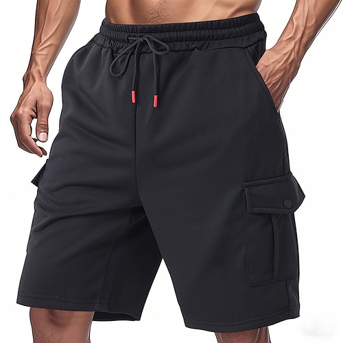 Herren Cargo-Shorts Sweat-Shorts Shorts Laufshorts Freizeitshorts Kordelzug Elastischer Bund Mehrere Taschen Einfach Komfort Weich Knielang Outdoor Lässig Täglich Lässig Athleisure Schwarz Hellgrau Image