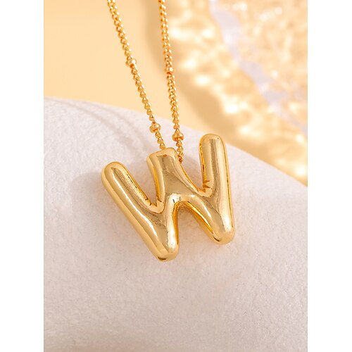 Vergoldete Halskette mit Blasenbuchstaben-Anhänger – personalisierter Charm-Schmuck mit 26 Buchstaben für Frauen und Mädchen – trendiger minimalistischer Stil für Geburtstage, Schulabschlüsse oder den Alltag Image