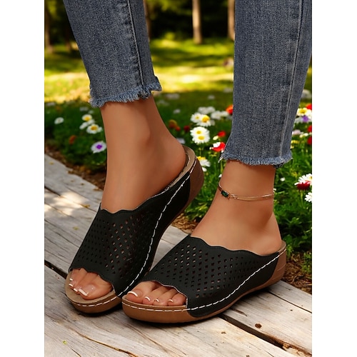 Damen-Slipper mit Cut-Outs – atmungsaktive Slide-Sandalen für lässige Sommerausflüge und Reisen Image