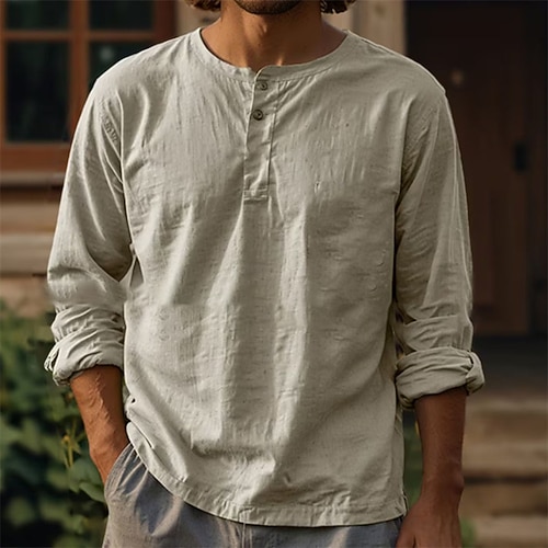 Herren Hemd Freizeithemd Knopfhemd Einfach Urlaub Straße Schwarz Weiß Blau Dunkelgrün Langarm Rundhalsausschnitt Frühling Herbst Bekleidung Button-Down Image