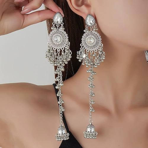 Mode persönlichkeit micro diamant ohrringe retro frauen lange luxus ohrringe glocken quaste ohrringe