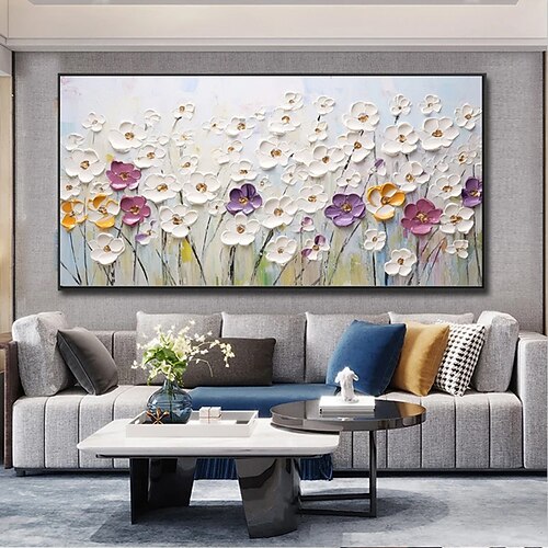 handgemachtes Ölgemälde Leinwand Wandkunst Dekoration moderne abstrakte 3D-Palettenmesserblumen für Wohnzimmer Wohnkultur gerolltes rahmenloses ungedehntes Gemälde Image