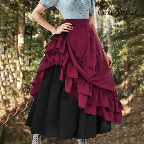 Punk Gothic Mittelalterlich Renaissance Rock Cosplay Kostüm Maxirock Einfarbig Kostüm Damen Keltisch Seeräuber Fantasie Halloween Karneval Maskerade Karneval Alltagstauglich Erwachsene Rock Image