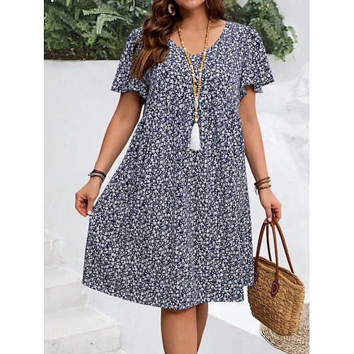 Damen Minikleid Freizeitkleid Blumenkleid Sommerkleid Boho-Kleid Mode Modern Täglich Strand Wochenende Normale Passform Blumen Kurzarm V Ausschnitt Blau Schwarz Weiß Königsblau Sommer Image