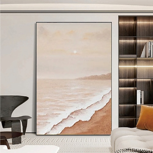 Wellenölgemälde handgemaltes abstraktes Ölgemälde Wandkunst 3er Set beige abstrakte Malerei auf Leinwand beige Textur Gemälde Wandkunst neutrale abstrakte Malerei Wandkunst Wanddekoration Image