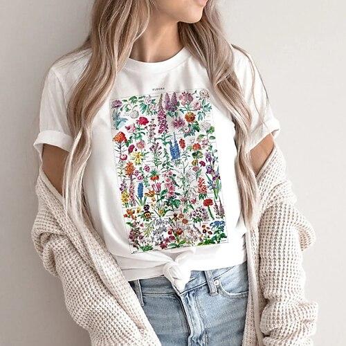 Damen Bluse Blume Lässig Kurzarm Rundhalsausschnitt Normale Oberteile Täglich Ferien Ausgehen Druck Weiß Khaki Sommer