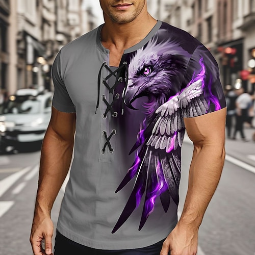 Herren Adler T Shirt Kurzarm T-Shirt 3D-Druck Schnürhals Hemd Übertrieben Designer Straße Lässig Täglich Gelb Blau Purpur Sommer Frühling Bekleidung S M L XL XXL XXXL Image