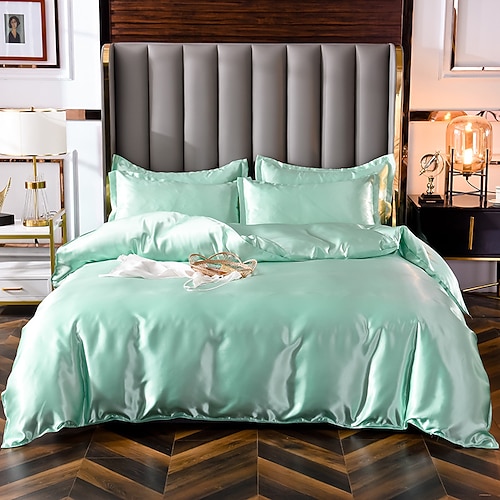 Einfärbige gewaschene Seide Ice Silk Satin simulierte Seide vier-teiliges Set Sommer Heimtextilien Bettzeug Image
