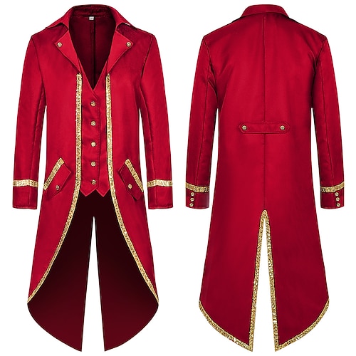 Retro Vintage Rokoko Mittelalter Mantel Smoking Frack Kostüm Herren Ebenezer Scrooge Elf königlicher Halloween Karneval Party LARP Ren Faire Mantel für Erwachsene Alle Jahreszeiten Weihnachten Image