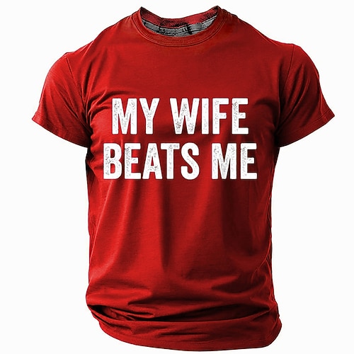 Lustiges Grafik T-Shirt für Herren mit dem Slogan 'Meine Frau schlägt mich' - Ehemann Humor Kurzarm Tee
