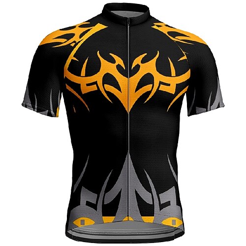 Herren Radtrikot Geometrisch Kurzarm Fahhrad T-Shirt Trikot mit 3 Gesäßtaschen Mountainbike MTB Schnelltrocknend Anatomisches Design Feuchtigkeitsableitend Atmungsaktiv Sport Gelb Rot Blau Bekleidung Image
