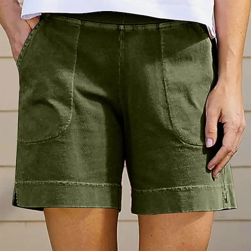 Damen Kunstbaumwollleinen Shorts Stoffhosen Lässig Kurz Natürliche Taille Einfach Tasche Elastischer Bund Bequem Außenbereich Täglich Ferien Wein Grau Schwarz Weiß Sommer Normale Passform Image