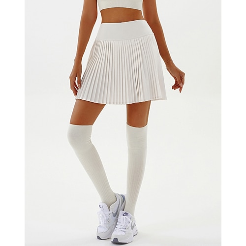 Damen Patchwork Einfarbig Lässiger Rock Tennisröcke Tennisröcke mit Shorts Plissiert Seitentaschen Atmungsaktiv Tennis Golfspiel Pickleball Unterteile Schwarz Weiß Rosa Tennisbekleidung Image