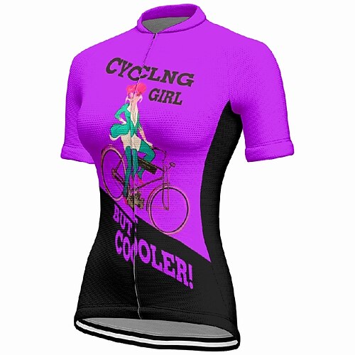 Damen Radtrikot Grafik Buchstaben Zahlen Kurzarm Fahhrad T-Shirt Trikot mit 3 Gesäßtaschen Mountainbike MTB Schnelltrocknend Anatomisches Design Feuchtigkeitsableitend Atmungsaktiv Sport Gelb Rosa Image