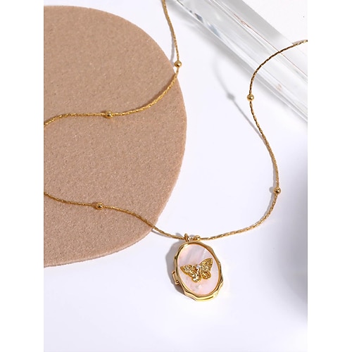 Goldene Medaillon-Halskette mit Schmetterlingsmotiv für Damen – ovaler Anhänger im Vintage-Stil mit Perlen und verstecktem Fotofach, elegantes Schmuckgeschenk zum Jahrestag, Geburtstag oder Schulabschluss Image