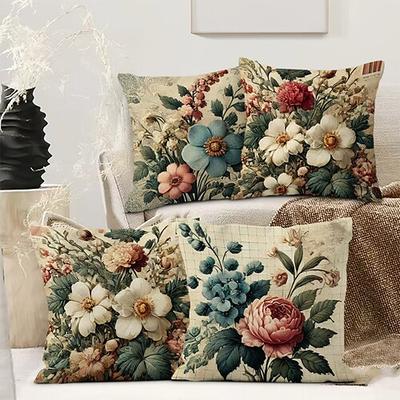 Floral Dekorative Wurfkissenbezüge 4PC Weicher quadratischer Couchkissenschutz für Schlafzimmer Wohnzimmer Sofa Stuhl Image