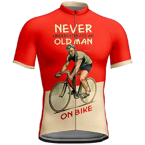 Herren Radtrikot Grafik Buchstaben Zahlen Kurzarm Fahhrad T-Shirt Trikot mit 3 Gesäßtaschen Mountainbike MTB Schnelltrocknend Anatomisches Design Feuchtigkeitsableitend Atmungsaktiv Sport Gelb Rot Image