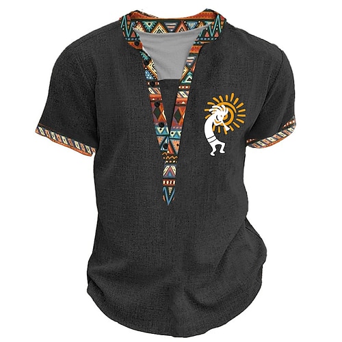 Herren Grafik Stammes Henley Hemd Kurzarm 3D-Druck Mode Designer Basic Straße Lässig Täglich Sommer Frühling Hellblau Schwarz Hellgrün Khaki Stehkragen Henley Henley T-Shirt Image