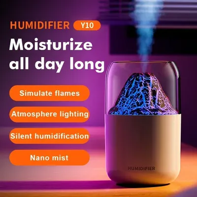 Mini Humidifier Volcano Humidifier Spray Machine With Colorful Atmosphere Lamp 300ml Desktop Home