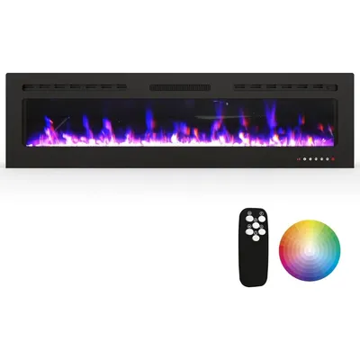 60" Electric Fireplace Wall Mounted & Recessed with Remote, 750w/1500w Ultra-Thin Wall Fireplace