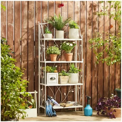 52" H Rectangular 4-Tiered White Metal Shelf Plant Stand for Indoor Outdoor Garden Farmhouse