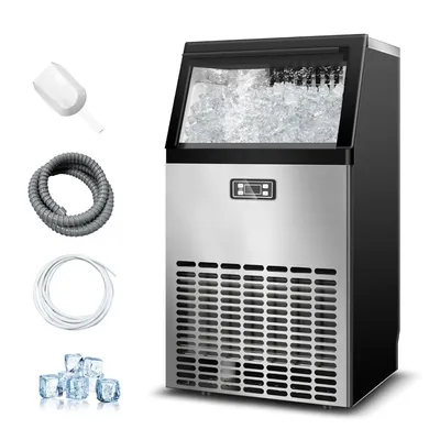 120 pound/24-hour commercial ice maker, 48 cubes/11 minutes, 33 pound ice storage capacity, counter