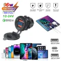 Presa per caricabatteria da auto USB C 12V/24V Presa di ricarica rapida USB impermeabile Doppio adattatore per presa di corrente PD3.0 e QC3.0 con voltmetro LED
