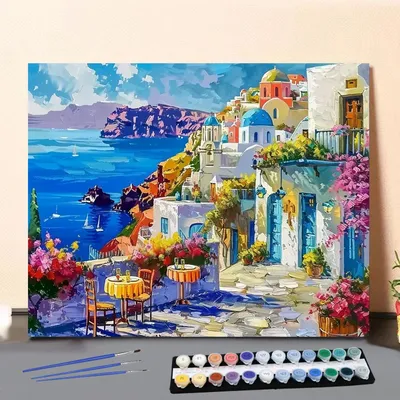 Painting by Numbers Greek Landscape Mediterranean Style Art Culture Digital Painting Handmade Adult
