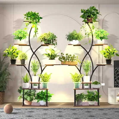 Plant Stand Shelf Indoor with Grow Lights, 8 Tiered Corner Metal Tree-Shaped Plant Rack for Indoor