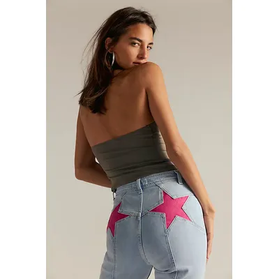 We The Free Firecracker Flare Jeans at Free People in Indigo Hibiscus, Size: 32