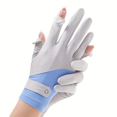 TEMU Ice Fiber Fabric Women's Breathable Thin Summer Outdoor Cycling Anti-slip Fingerless Touchscreen Gloves Image