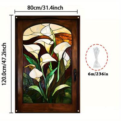 TEMU 1pc, 2d Stained Window Cover Banner 31x47in, Window & Wall Decoration, Indoor/outdoor Home Image