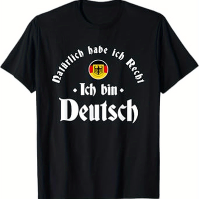TEMU Unisex Black Cotton Crew Neck T-shirt - German Flag Graphic & Text Design, , , Short Sleeve, Casual For Outdoor, Beach, Sports & Christmas, Sports Apparel | Cultural Design | Machine Washable Image