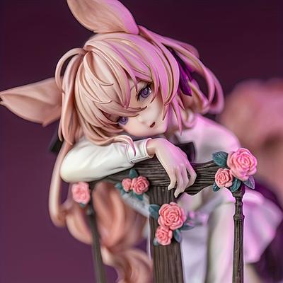 TEMU Anime-style Blonde Girl Figurine With Pink Hair & Black Dress - Handcrafted Pvc Model, Decorative Collectible, Ideal For Halloween, Thanksgiving & Christmas Gifts, Anime Accessories Image