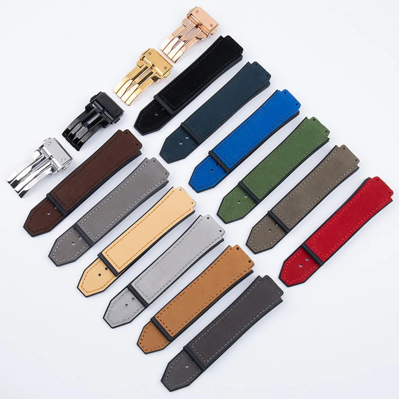 Ersatz-Uhrenarmband aus Leder und Gummi, 25 mm x 19 mm, für HUBLOT Big Bang Classic Fusion Series, Silikon-Armband, weiche Uhr Image