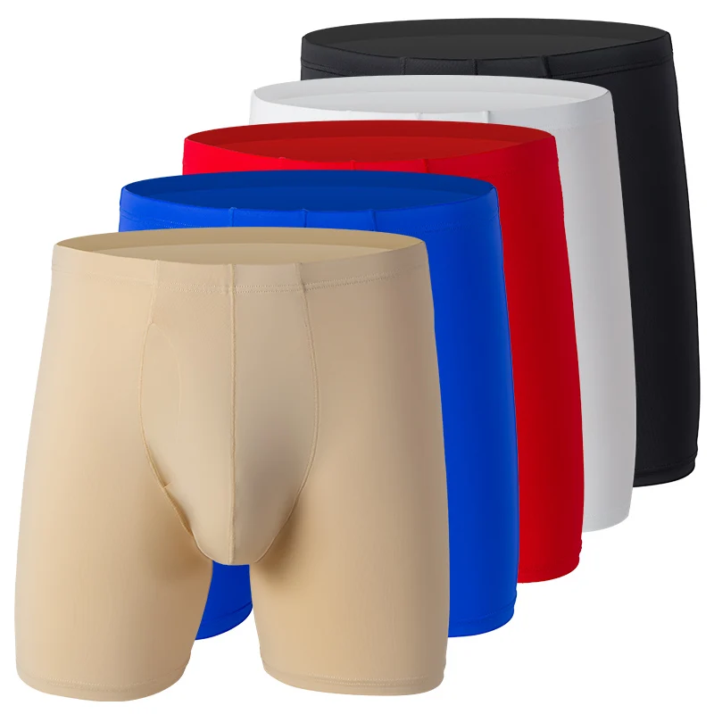 Männer Unterwäsche Boxer Shorts Hombre Feste Eis Seide Panites Mann Atmungsaktive Beutel Mittleren Langen Bein Unterhose Cueca Calzoncillo Image