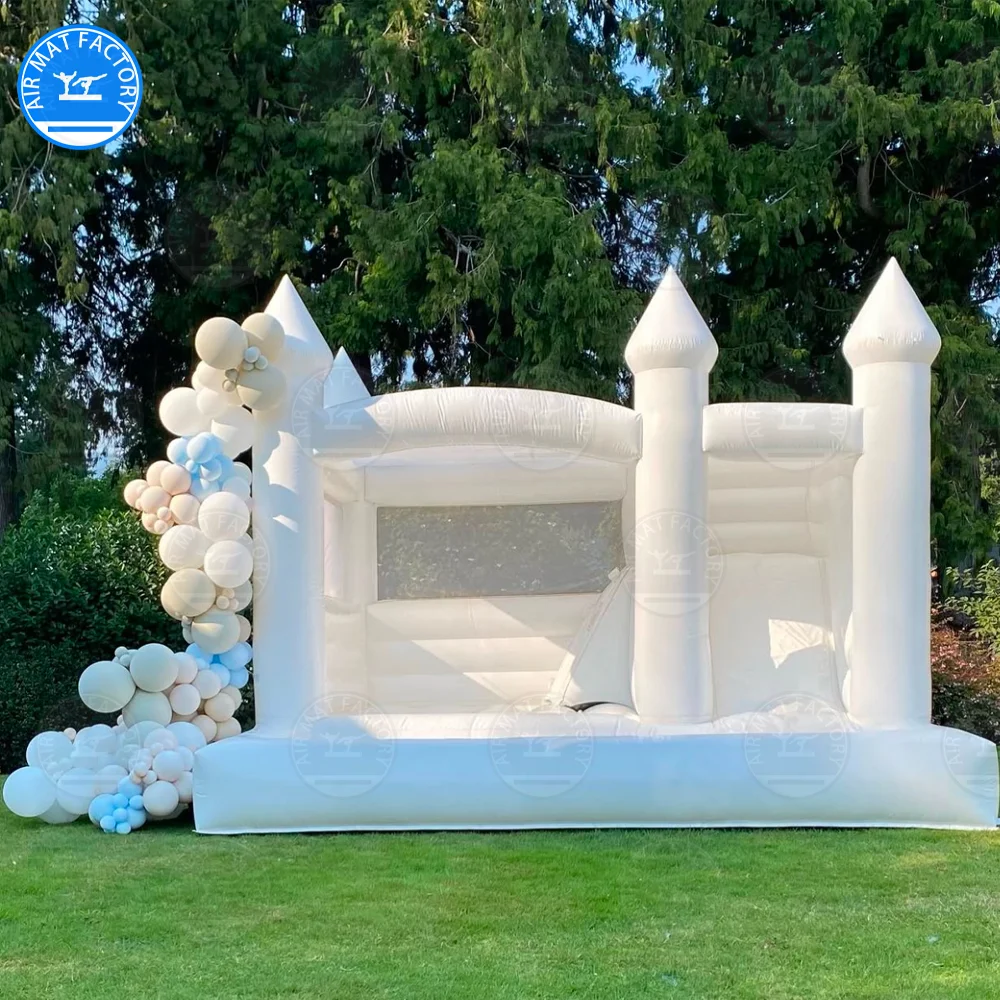 Winterfreigabe! Weißes Hüpfhaus für Kinder und Erwachsene, Rutsche und Bällebad, PVC-Pullover für den Außenbereich, Hüpfburg, mit Luftgebläse Image