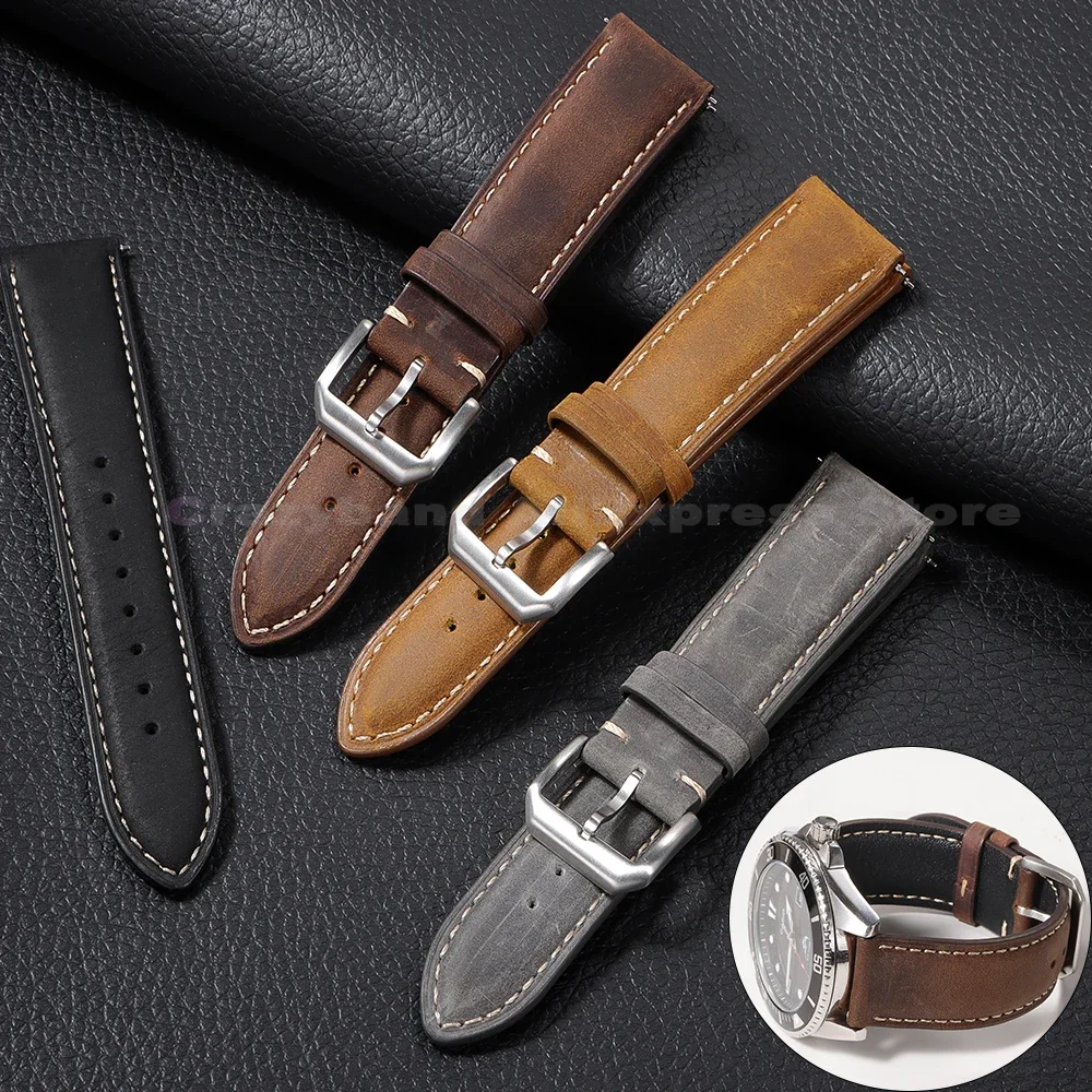 Premium-Leder-Uhrenarmband, 18 mm, 20 mm, 22 mm, braunes Uhrenarmband, Schnellverschluss-Armband, Gürtelzubehör, solide Schnalle Image