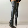 Plus Größe 34-46 Frauen Stiefel Sexy Oberschenkel Hohe Stiefel Stretch PU Leder Overknee Stiefel Mit Hohen Absätzen schwarz Rot Herbst Winter Schuhe