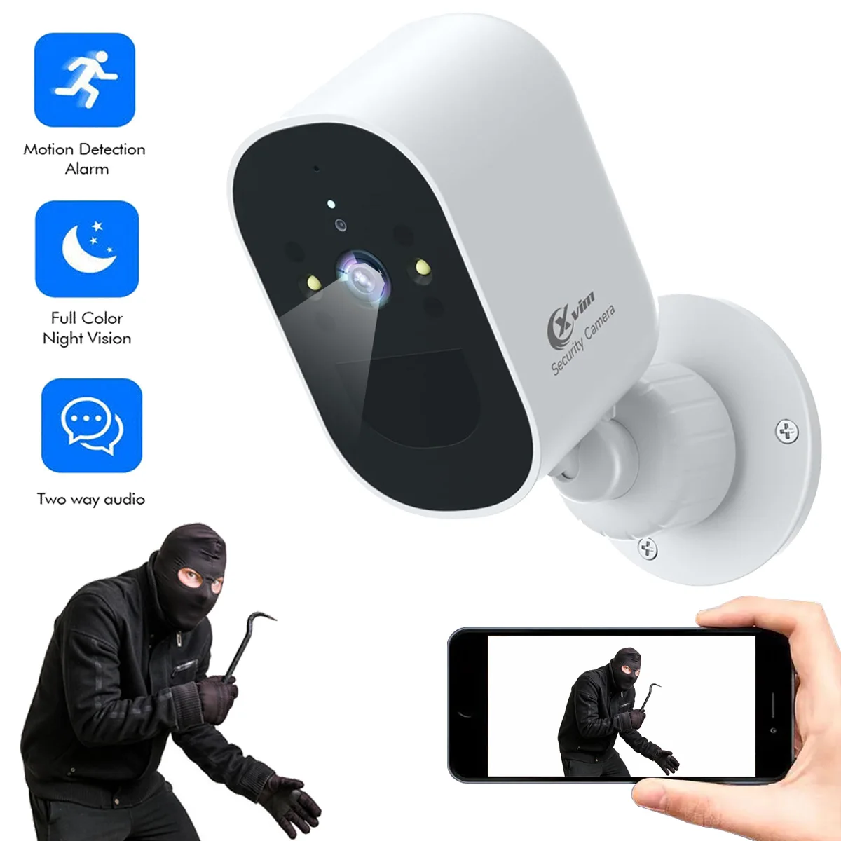 XVIM-Überwachungskameras, kabellos, für den Außenbereich, 3 MP, batteriebetriebene WiFi-Überwachungskamera, 2-Wege-Audio, wasserdicht, bunte Nachtsicht