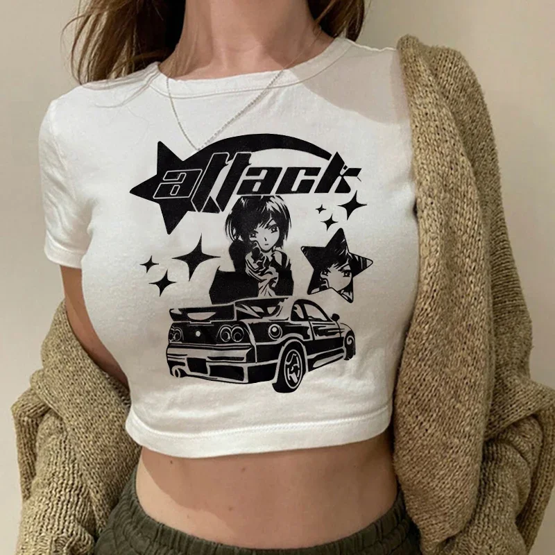 Mode y2k Frauen Hip Hop Crop Top T-Shirt 2000s Top T-Shirt Frauen abgeschnitten lustige T-Shirts weibliche Harajuku Kleidung T-Shirt