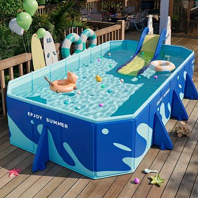 Durable Foldable Inflatable Swimming Pool Rectangular Shape, PVC Material, Multiple Components for Family Fun