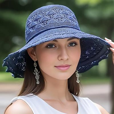 Wide Brim UPF Sun Hat, Elegant Women's Breathable Foldable Beach Hat, Hand Washable, Summer Large Travel Sunshade Hat