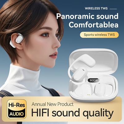 Open Ear Headphones Bluetooth 5.3 Bone Conduction Wireless Earbuds with Digital Display Charging Case Waterproof Immersive Stereo Sound Sport Headset with Mic for Running Walking Workout