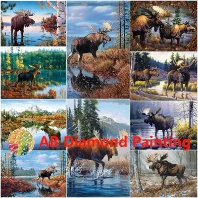 AB 5D DIY Diamond Painting Animals Elk Moose Cross Stitch Kit Full Drill Embroidery Mosaic Art