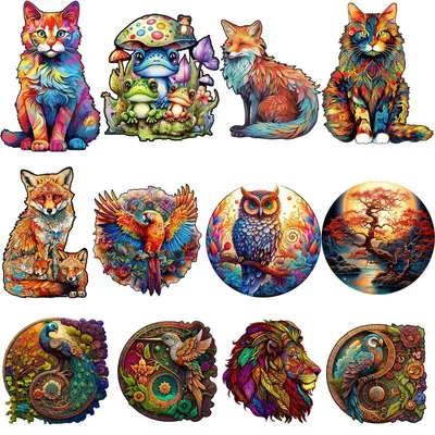 Adult Animal Wooden Puzzle Round Peacock and Bird Wooden Puzzle Children's Puzzle Toy Festival Gift