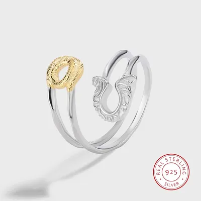 Personalized and Elegant Genuine S925 Silver Open Color Separated Dark Pattern Hollow Lady